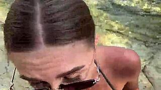 Blonde babe gives the best blowjob to a stranger on the beach. Cum covers her face and tits in this pov clip.