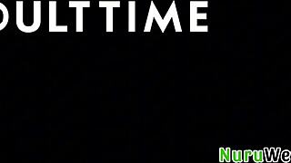 two naughty slutty girls share dick in hardcore nuru massage threesome with seth gamble lucky anne megan mistakes