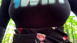 Naughty Beauty Rides Stranger's Dick in Forest. Gets Fucked Doggystyle in Torn Tights for Public POV Adventure