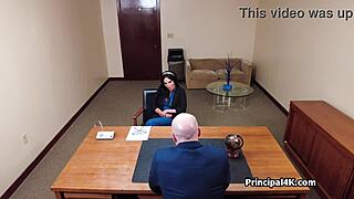 principal samples mature teacher's juicy pussy in office lingerie ride