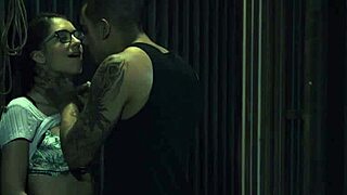 Petite teen with glasses sucks and rides outdoors