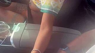 Ebony pornstar gives blowjob and handjob to big black cock in the car during public outdoor play. It's a quick amateur session with monster cock action.