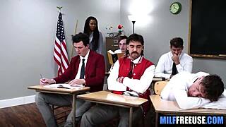 Ebony milf teacher gets used hard like a toy in group sex with students!
