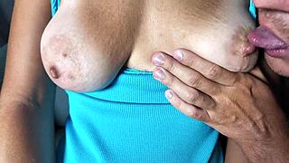 Curvy milf enjoys her tits getting sucked. She reaches orgasm right after.