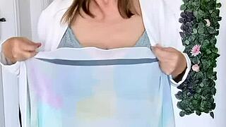 busty granny mariaold teases with strip dance in stockings before close-up pussy reveal in mint lingerie