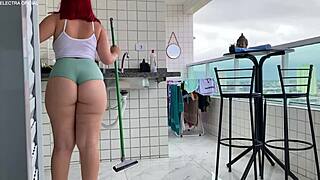 I called this brazilian maid to clean my house but she posed provocatively outdoors. Her big ass in public made me so horny as voyeur.