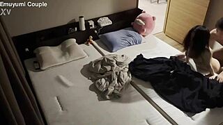 japanese couple wakes up for early morning romantic sex with huge ass shaking and loud moans in homemade video