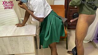 Teacher spots student's sweet boobs and can't hold back from fuckin' her ebony petite body on office desk with creampie. 🔥🍑💦