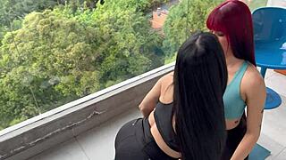 Oh man, these lesbian moments with Ambar Prada are so horny and delicious... I mean, her big ass and tits get licked in scissoring, wet pussy action part one!!