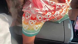 Ebony pornstar gives blowjob and handjob to big black cock in the car during public outdoor play. It's a quick amateur session with monster cock action.