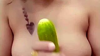 i shoved vegetable deep in my ass fucking hard with loud moaning