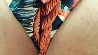 a young redhead amateur tries outdoor fitness activities for the first time in public