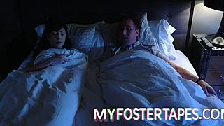 New foster step mother Becky Bandini welcomes daughter Judy Jolie with blowjob and cowgirl riding in bedroom