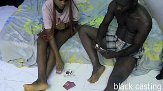 whot game turns into cute brunette's first ebony cock fuck with cum on tits