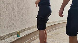 hey, that muscular brazilian sapatão had to give it up to her work buddy after betting palmeiras would win the world championship.