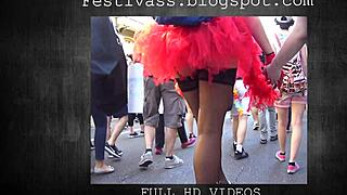 Festival Microskirt Reveals See-Through Thong And Cheeky Shorts