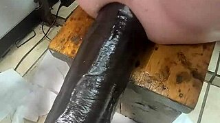 Huge hankeys toys stretch her ass in solo masturbation. She fits three at once for double penetration by the end.