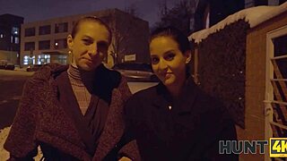 brunette gets caught watching and seduced into lucky pov fucking on the sofa