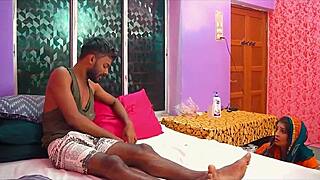 indian maid bhabhi gets bent over for deepthroat blowjob and doggystyle fucking in bedroom with mature milf moaning during homemade rough sex