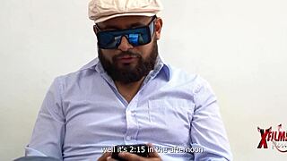 Watch this busty venezuelan blonde with big natural tits and huge pussy riding in cowgirl during casting interview!