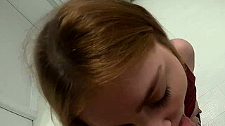 Oversized dick contrasts with this beauty teen blonde babe in amateur homemade pov blowjob and deepthroat