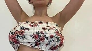 hot lesbian next door with huge boobs plays solo in dress, but why does her dirty talk video accidentally leak online?