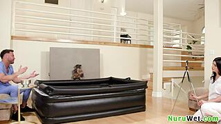 seth gamble and gal ritchie, this busty teen brunette gives a wet nuru massage to her horny client 😏 with tattoo and tits action