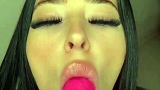 what happens when a cute brunette teen slut masturbates solo with dildo in homemade pov style