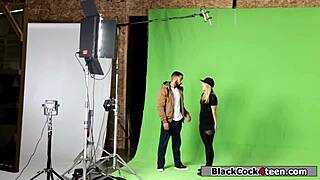 Horny blonde fan dares to deepthroat and ride her idol's massive black cock passionately