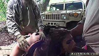 Arabic egypt wife experiences a hardcore blowjob and outdoor fucking in military uniform away from home.