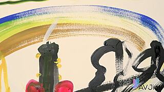 Bad bad is naked for painting before getting fucked in close up doggystyle.