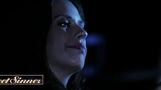 pretty brunette rides in cowgirl and doggystyle on sofa. she gets hot load on shaved pussy