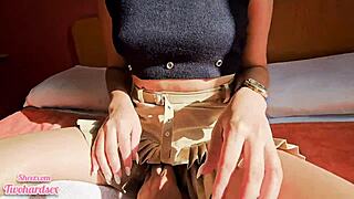 Girlfriend in White Pantyhose and Sexy Skirt Rides Boyfriend Cowgirl Style After Blowjob in Close-Up POV