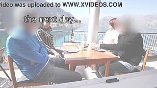 She stepped into the restaurant scene where a group of milfs gathered around. They started public handjobs and blowjobs on big cocks outdoors.