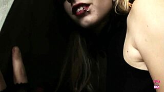 Slender gothic blonde in high heels riding big black cock in reverse cowgirl position