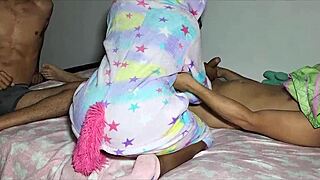 Hey, lucky stepdad masturbates while stepdaughter has sex with her stepbrother in this homemade interracial clip