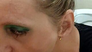 German milf prostitute Sandra performs blowjob with cum swallow in European style.