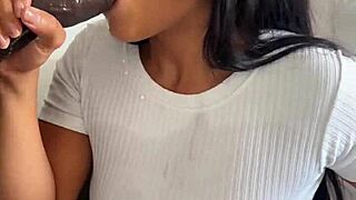 amateur couple nysdel enjoys deepthroat blowjob and cum swallow with huge dildo