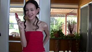 Whoa, tiny tabby with small 18+ tits goes wild masturbating using her dildo