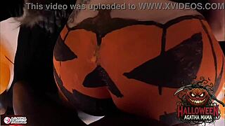 Ebony Milf Agatha Mama Fucks BBC in Halloween Jack O'Lantern!