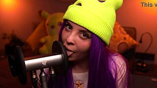 Asmr Moona performs ear licking close up