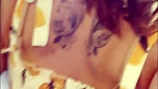 Oh man, giving a sloppy blowjob to my stepson's muscular friend with that monster cock. So humiliating yet hot! 😈