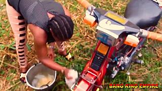 wild african wife queen rides ex boyfriend's big dick in ghetto for creampie fun