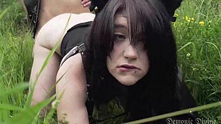 Cute brunette miqote in final fantasy 14 cosplay gets rough interracial fucking in forest. Canadian goth babe moans during outdoor submissive sex parody.