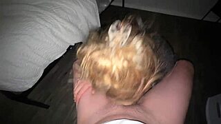 Shy blonde wife with big natural tits oils up for hard cock titjob until cum
