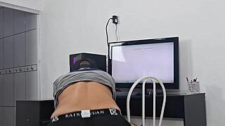 naughty housewife receives technician without panties and flashes her ass outdoors