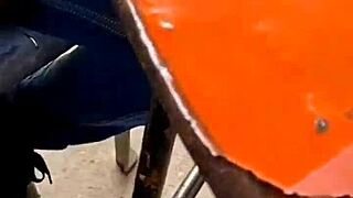 Horny teen licks goddess feet in femdom fantasy at outdoor party with small cock