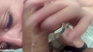 bathroom sex explodes with mature woman bent over for doggystyle fucking and ball licking up close!