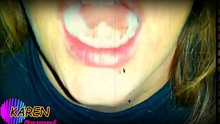 karen jugando con mas semen en la boca, like slow motion cum play with huge jizz on tongue