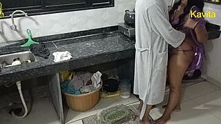 indian real homemade kitchen sex with couple kissing and small cock action